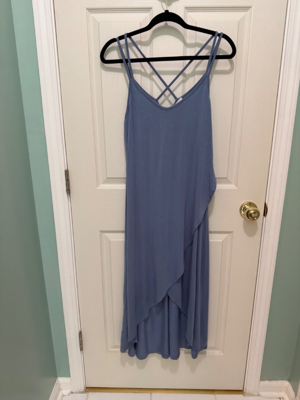 Blue Sleeveless Crisscross High-Low Wrap Maternity Midi Dress - Picture 5 of 6